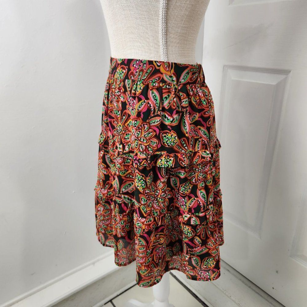 J Crew Skirt Womens Extra Small Floral Tiered Ruffle Lined Knee Length Chiffon - Picture 3 of 14
